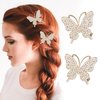 Butterfly Hair Clips, 2Pcs Metal Butterfly Hair Clamps with Rhinestones, Cute Hair Pins, Hair Barrettes Accessories for Women Girls (Gold)
