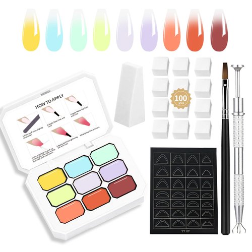 AOBOO Gentle Color Gradient Painting Gel 9 Colors Ombre Gel Paired With 100PCS Nail Sponges & Grabbing Pen, Soft And Easy To Shoot, Even Beginners DIY Nail Can Handle Ombre Gel Nail Polish Ombre (5)