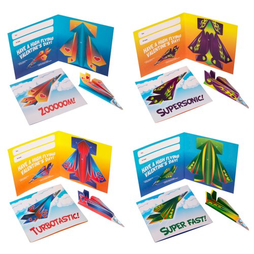 28-Pack Flying Paper Airplanes Valentines Cards for Kids Classroom with Envelopes I Valentines Day Cards for Kids School | Party Favor Bulk Toys, Classroom Toy | Origami Paper Airplane Kit