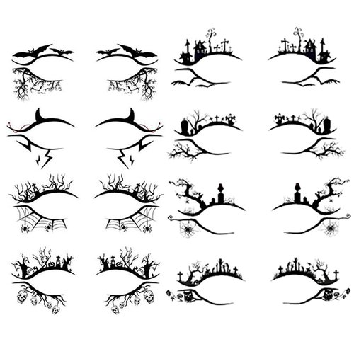 Generic Eyeshadow Face Tattoo Stickers Spider Web Skull Bat Temporary Eye Shadow Eyeliner Decals Women Halloween Masquerade Party Supplies 16pcs / 8 Pairs, Black
