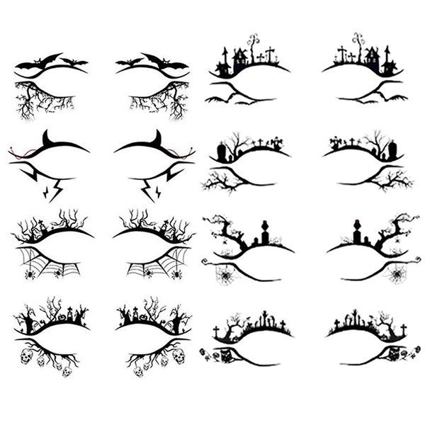 Generic Eyeshadow Face Tattoo Stickers Spider Web Skull Bat Temporary Eye Shadow Eyeliner Decals Women Halloween Masquerade Party Supplies 16pcs / 8 Pairs, Black