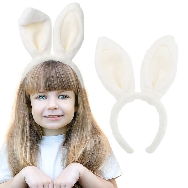 Acenail Bunny Ears White Rabbit Ears Furry Bunny Ears Headbands Cosplay Accessories Party Costume Hair Accessories for Women and Girls (B-White)