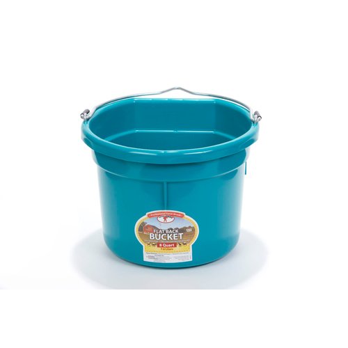 Little Giant® Flat Back Plastic Animal Feed Bucket | Animal Feed Bucket with Metal Handle | Horse Feed & Water Bucket | 8 Quarts | Teal