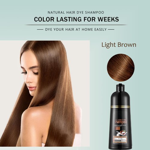 Fvquhvo Light Brown Hair Shampoo-Instant Hair Dye Shampoo 3 in 1 for Women & Men - Herbal Brown Shampoo Colors in 15 Minutes & Long Lasting Brown Hair Dye 16.90 Fl Oz(Light Brown)