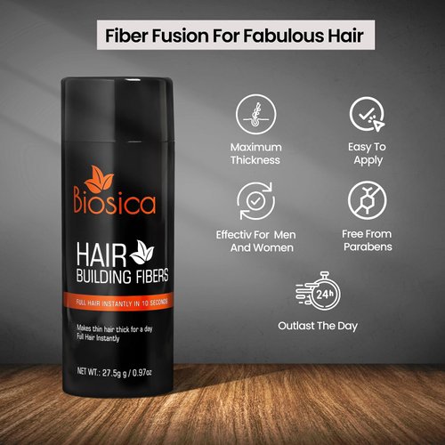 Biosica Hair Building Fibers 27.5Gm - Hair Fibers For Thin & Fine Hair -Hair Thickening Fibers For Men & Women (Black)