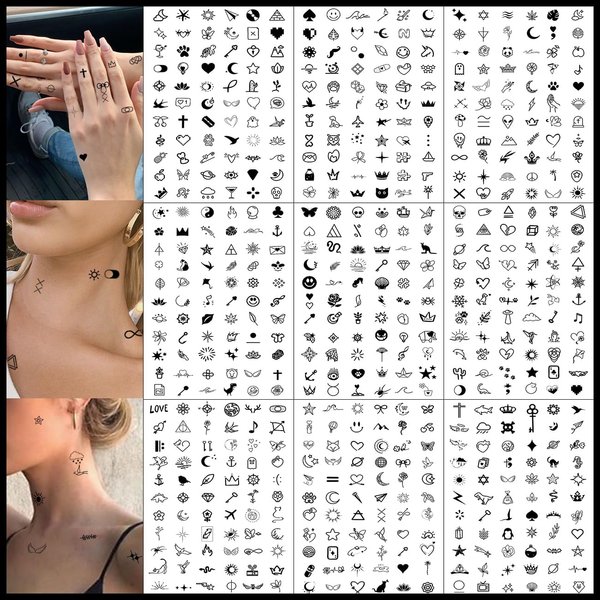 CHARLENT 594 Pcs Tiny Small Temporary Tattoos for Women Men Finger Hands, Mini Fake Tattoos for Adult Finger Neck Body