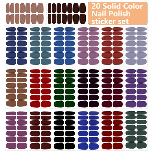 WOKOTO 20 Sheets Dark Solid Color Series Nail Polish Strips Stickers with Nail File Self-Adhesive Punk Rock Gel Nail Strips Full Nail Wraps for Women Nails Art