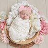 iAOVUEBY Baby Girl Gifts, Baby Shower Gifts for Girls, Baby Gift Set for Newborn Girl Essentials, Wooden Baby Gift Basket Swaddle Blanket Rattle Toy Onesie Headband Bow Infant Hair Brush