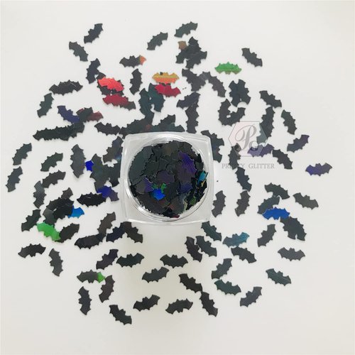 10 Grams/Pack -10MM Black Bat Shape Holographic Sequins Glitter Halloween Festival Rave Beauty Makeup Face Body Nail Art Decoration LB1000