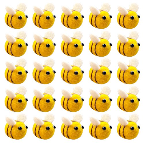 AcceLeah 25Pcs Wool Felt Bumble Bee Cute Bee Craft Ball Nursery Perfect for Baby Room Shower Gift Decorations or Costume Accessories