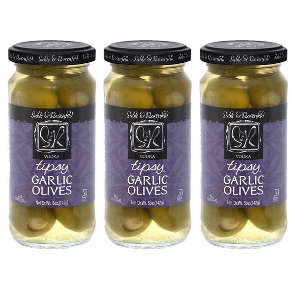 Sable & Rosenfeld Cocktail Garnishes - Earth Kosher - Vodka Tipsy Garlic Olives - 3 Pack (5 oz each)