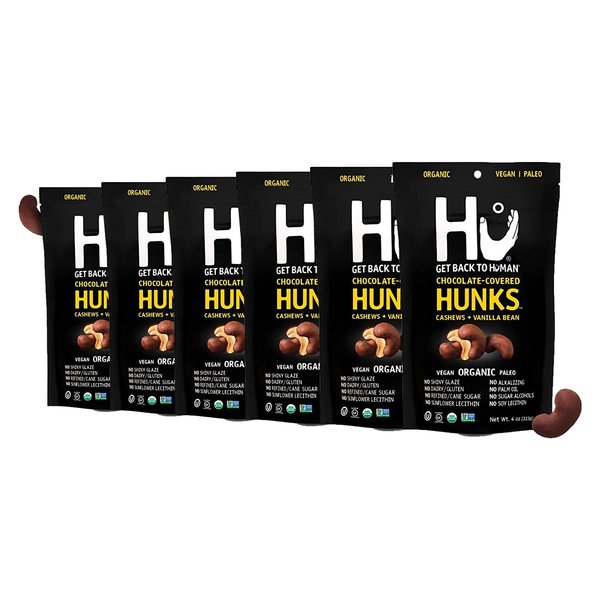 Hu Hunks Vegan Chocolate Covered Cashews With Vanilla Bean | 6 Pack | Non-GMO, Gluten Free, Paleo, Organic Dark Chocolate