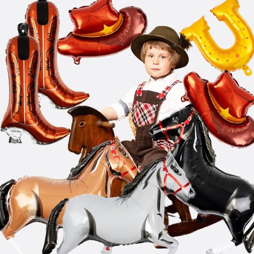 8Pcs Western Party Decorations Foil Balloons with Cowgirl Hat Balloons Boot, Horse Balloons and a U-shaped Foil balloon for Western Cowboy Rodeo Birthday Party Bachelor Party Wedding Decor Supplies