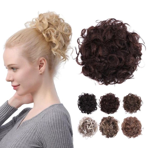 JUVABUN Curled Clip in Hair Buns -Medium Brown| Hair Bun Maker | Hair Buns Hair Piece| Curled Hair Bun Scrunchie | Everyday Wear | Washable & Realistic|Hair Bun Clip -Medium Brown