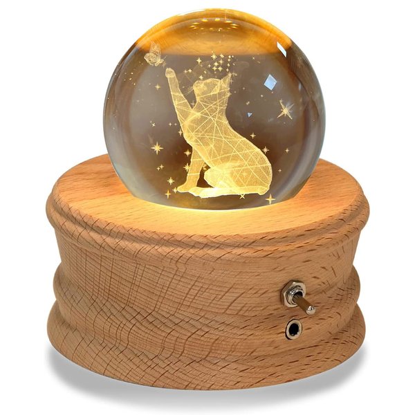 Kibuhain 3D Crystal Ball Music Box with Projection LED Light and Rotating Wooden Base, Best Gift for Christmas Birthday,Valentine's Day, Music Boxes for Women Mom Girls-Castle in The Sky