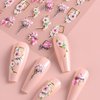 Flower Nail Art Stickers 5 Sheets 5D Nail Stickers Acrylic Embossed Engraved Manicure Nail Art Decorations Nail Decals Nail Art Supplies Pink White Floral Leaf DIY for Women and Girls (Pinky White)