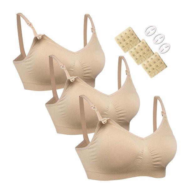 HOFISH Women's Seamless Nursing Maternity Bra Push Up Comfort Sleep Bralette 3PCS/Pack,Beige L