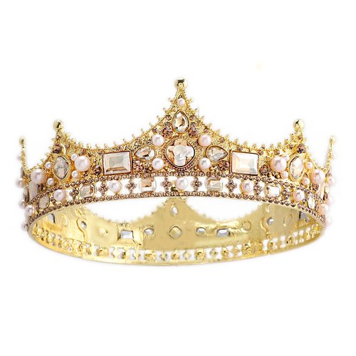 JORCEDI King Crystal Wedding Tiara Vintage Rhinestone Crown Hair Bands For Birthday Prom Pageant Party (Gold)