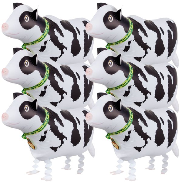 6PCS Foil Walking Cow Balloons – Cow Walking Balloons for Farm Cowboy Western Party Mylar Black White Balloons Walking Animal Balloons for Birthday Decorations