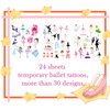 BignzwUra 300+PCS Ballet Dance Tattoos Temporary Stickers-Dacing/Dance Movements Ballerina Baby Shower First 21st Birthday Party Decorations Supplies Tattoos Temporary(24 Sheets)
