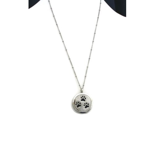Destination Oils Paw -Some Prints Stainless Steel Essential Oil Diffuser Necklace- 20"