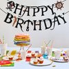 Black Felt Pirate Party Banner Happy Birthday Bunting Supplies Skull Pirate Party Decorations for Adults Kids (5th-50th)