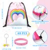 Talltalk 48 Pcs Rainbow Party Favors Includes 16 Rainbow Cloud Pastel Party Drawstring Bag Birthday Goodie Bags 16 Rainbow Cloud Rubber Bracelet 16 Rainbow Keychain for Rainbow Birthday Party Supplies