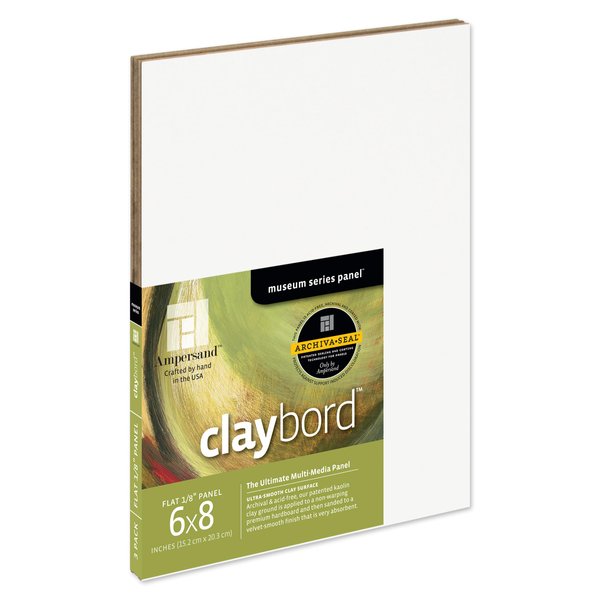 Ampersand Art Supply Wood Painting Panel: Museum Series Claybord, 6" x 8" - Pack of 3, 1/8" Flat Profile
