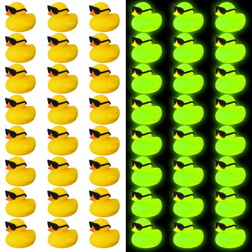 Ferraycle 36 Pcs Mini Rubber Ducks Glow in The Dark Baby Shower Tiny Rubber Ducks Bulk, Float Bath Toys Bathtub Duckies for Shower Birthday Party Favors Carnival Gift