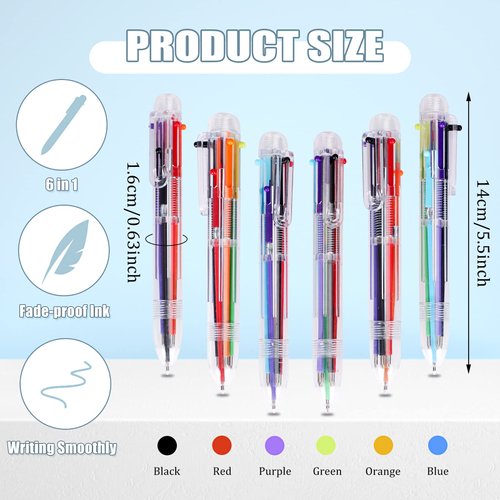 JPSOR 48 Pack Multicolor Pen for Kids 6-in-1, Transparent Barrel Pen 6-Color 0.5mm Retractable Ballpoint Pens for Office School Supplies Students Gift