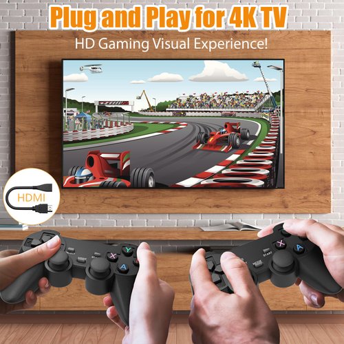 Retro Gaming Console, Plug and Play Video Games Console Wireless Game Stick with 20000+ Games Retro Handheld Game Console Built-in 15 Emulators 64G, 4K HDMI Output, 2.4G Wireless Controllers
