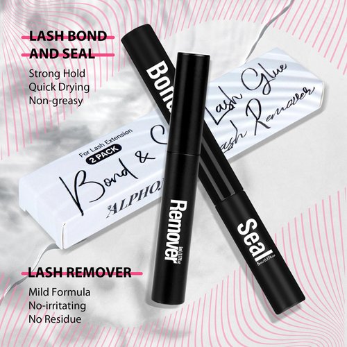 Lash Bond and Seal and Remover Kit, Long-lasting Bond and Seal Lash Glue 10ml with Eyelash Remover 5ml for Lash Clusters Quick Removal, 3 in 1 Lash Glue Cleanser Set for At Home DIY Eyelash Extensions
