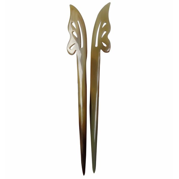 Buffalo Horn Hair sticks, Handmade Hair Sticks are Carved by Hand, Hair chopstick for Buns Hair Chopsticks for Women, Natural horn (Butterfly hair stick - white)