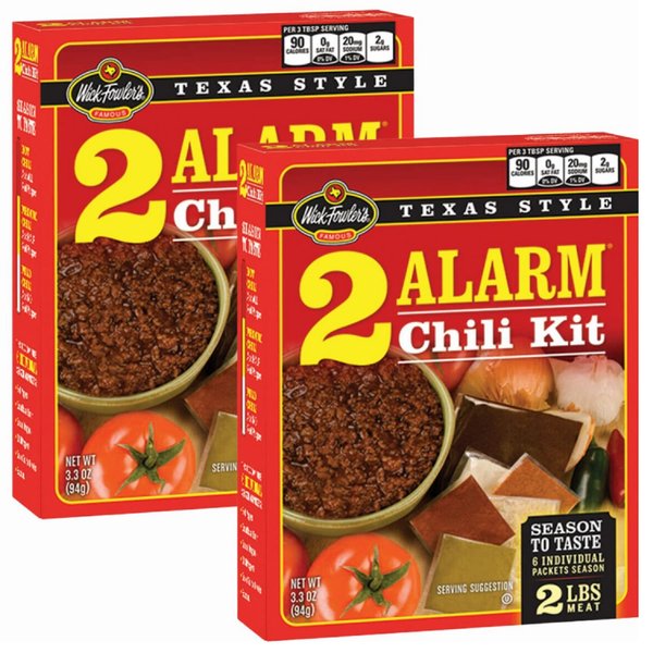 Wick Fowler's 2-Alarm Chili Kit, Texas Style Chili Seasoning Mix with Individual Packs of Spices, 3.3oz Box (Pack of 2)