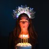 RENEMEGO Happy 50th Birthday Headband - Handmade LED Glowing Light Up Laser Birthday Crown 50 Years Old Bday Tiara Flashing Hair Hoop for Women Party Favors Gifts Photography Decoration Supplies