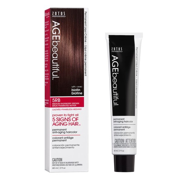 AGE beautiful Permanent Hair Color Dye Liqui Creme | 100% Gray Coverage | Anti-Aging Haircolor | Biotin for Thicker, Fuller Hair | Professional Salon Coloring | 5RB Medium Raspberry Brown