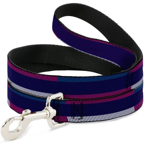Dog Leash Hash Mark Stripe Navy Turquoise Fuchsia White 4 Feet Long 1.5 Inch Wide