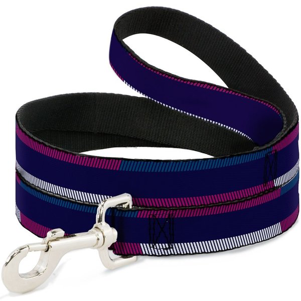 Dog Leash Hash Mark Stripe Navy Turquoise Fuchsia White 4 Feet Long 1.5 Inch Wide
