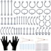 LOYAL BOOK 104pcs Piercing Kit 14G16G Belly Button Piercing Kit Septum Piercing Kit Belly Piercing Kit Piercing Kits for all piercings (Stainless steel color)