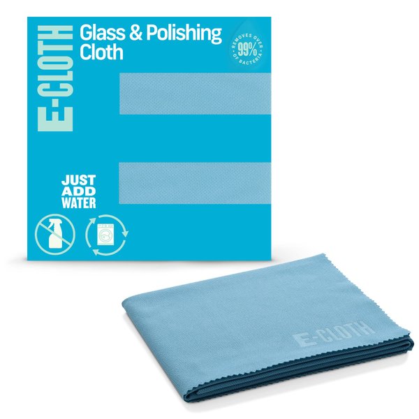 E-Cloth Glass & Polishing Cloths, Premium Microfiber Glass Cleaner, Great for Windows, Glass and Mirrors, Washable and Reusable, 100 Wash Guarantee, Alaskan Blue, 1 Pack