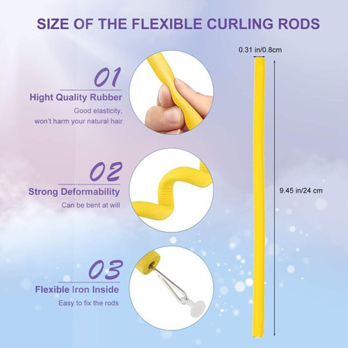 3Pack Flexible Twist-Flex Spiral Hair Curlers - Soft Foam No Heat Rollers for Long, Medium, Short Hair (Diameter 0.8cm, 30 Rods)