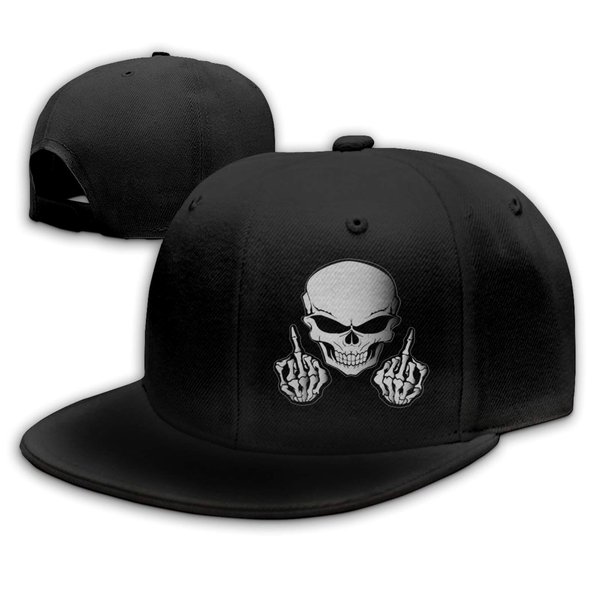 Negi Skull Middle Finger Flat Bill Hats Snapback Hat for Men Brim Baseball Cap for Men Adjustable Cool Rock N Roll Caps for Mens Dad Hip Hop