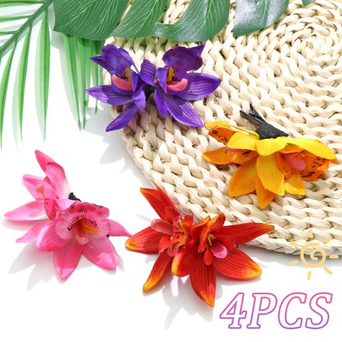VENOFEN 4 Colors Plumeria Flower Hair Clips Hawaiian Hair Flowers Artificial Hibiscus Clips Summer Beach Hair Decoration Bohemian Flower for Seaside Vocation Hair Accessories for Women and Girls