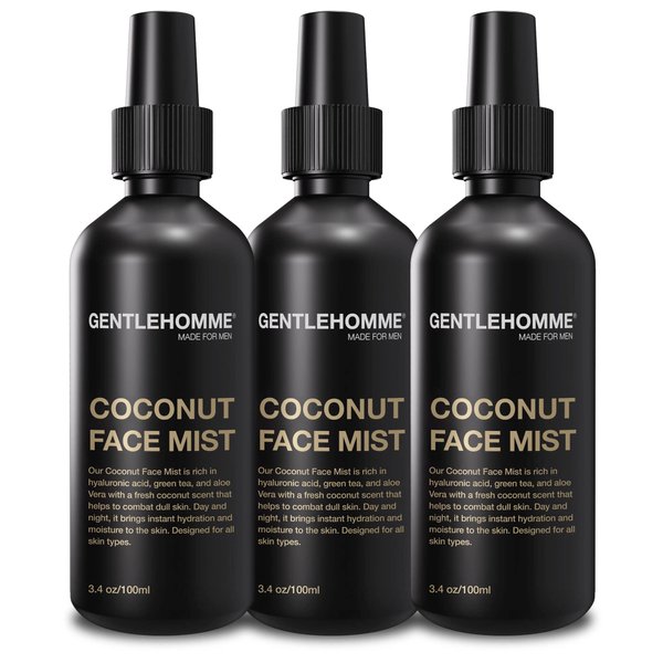 Pack of 3 Hyaluronic Acid & Aloe Coconut Face Mist for Men – Hydrating & Refreshing Green Tea & Rose Water Facial Mist for All Skin Types – Day & Night Mens Anti-Aging Calming Facial Toner 3.4 Fl Oz