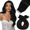 Moresoo Human Hair Extensions Tape in Black Hair Tape ins Extensions Natural Black Human Hair Extensions Tape in Real Human Hair 16 Inch #1B 40Pcs 100G
