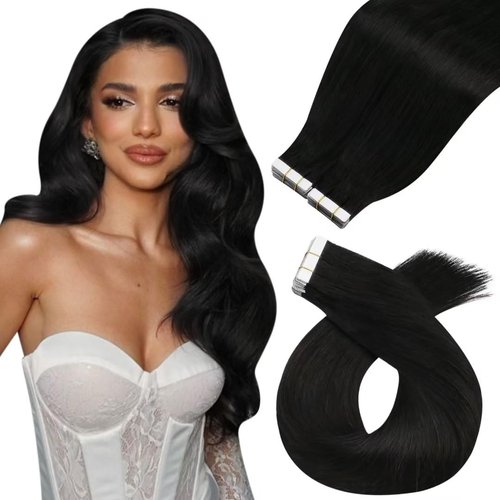 Moresoo Human Hair Extensions Tape in Black Hair Tape ins Extensions Natural Black Human Hair Extensions Tape in Real Human Hair 16 Inch #1B 40Pcs 100G