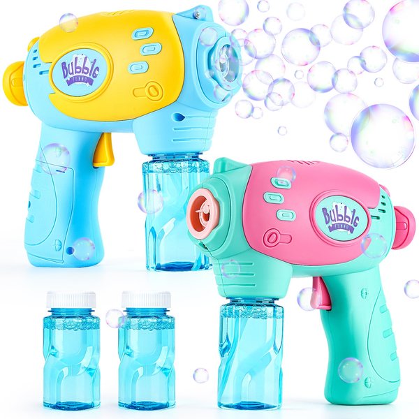 Bubble Gun 2 Pack, Bubble Machine for Kids, Bubbles Gun Blaster, Bubble Maker with Music &LED Lights, Bubble Blower Summer Outdoor Toys for Kids Ages 3-8 /Adults/Wedding/Parties