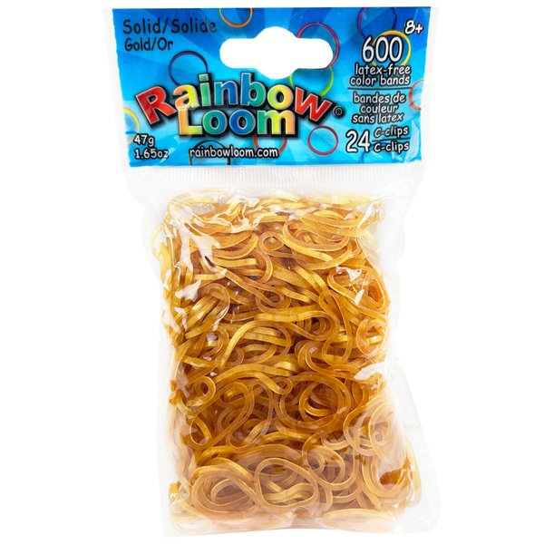 Rainbow Loom® Gold Rubber Bands with 24 C-Clips (600 Count)
