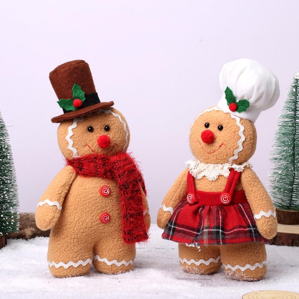 Lucky Radish Christmas Gingerbread Plush Toy,Cute Gingerbread Stuffed Animals Doll Plush Toy,Home Holiday Party Decoration Ornament Xmas Gift 13.5 in(Set of 2)