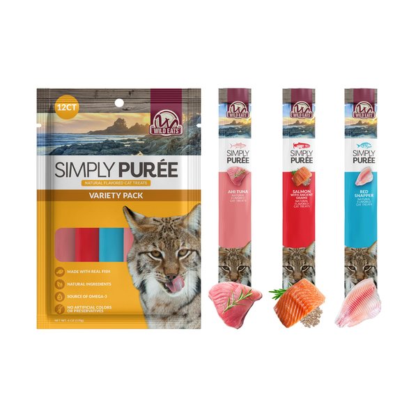 VERSAINSECT ble Cat Treats Exotic Fish Variety Pack 12ct - Ahi Tuna, Wild Pink Salmon, Red Snapper - Puree Bisque